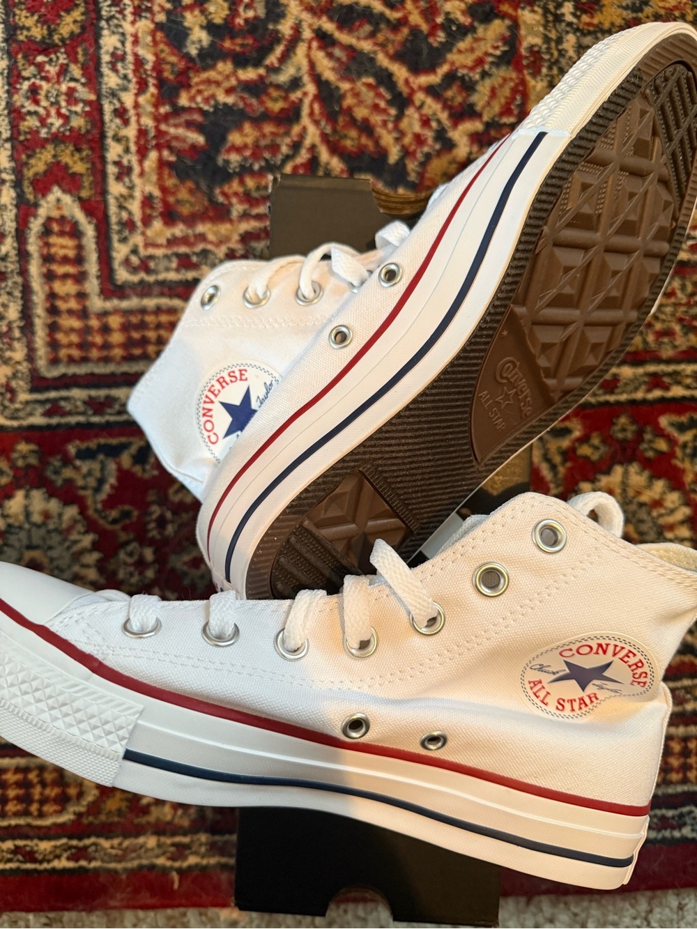 Converse Chuck Taylor All Stars White High Top Sneakers with Red & Navy Stripes